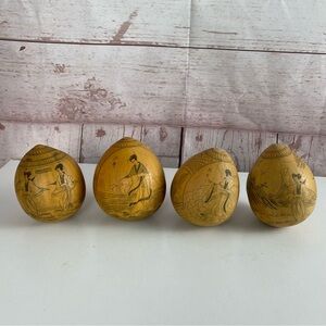 Vintage Chinese Finely Engraved Dry Gourd Shakers Set Of 4
